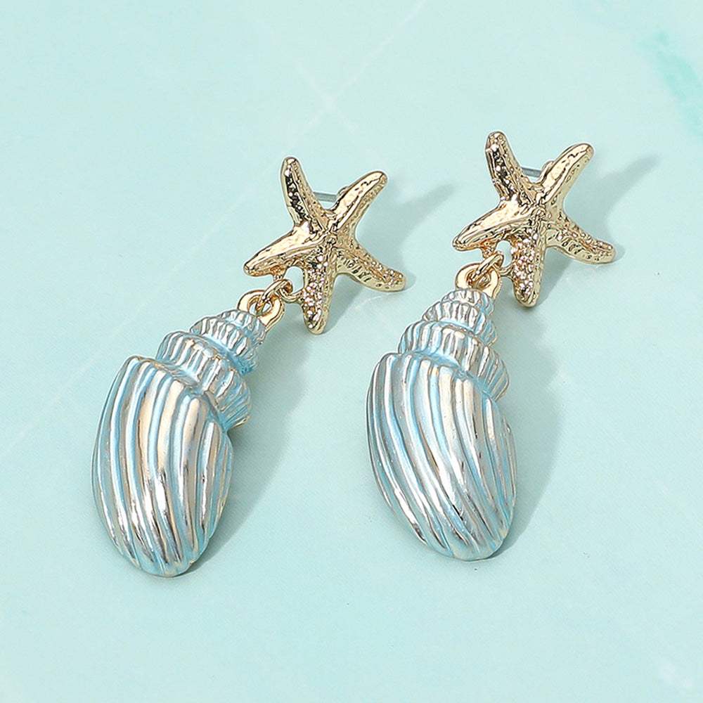 Gold Dipped Starfish Seashell Drop Dangle Statement Earrings - Madeline Love - Flyclothing LLC