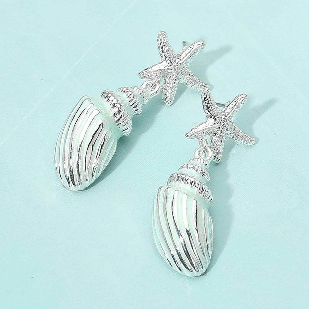 Silver Dipped Starfish Seashell Drop Dangle Statement Earrings - Madeline Love - Flyclothing LLC
