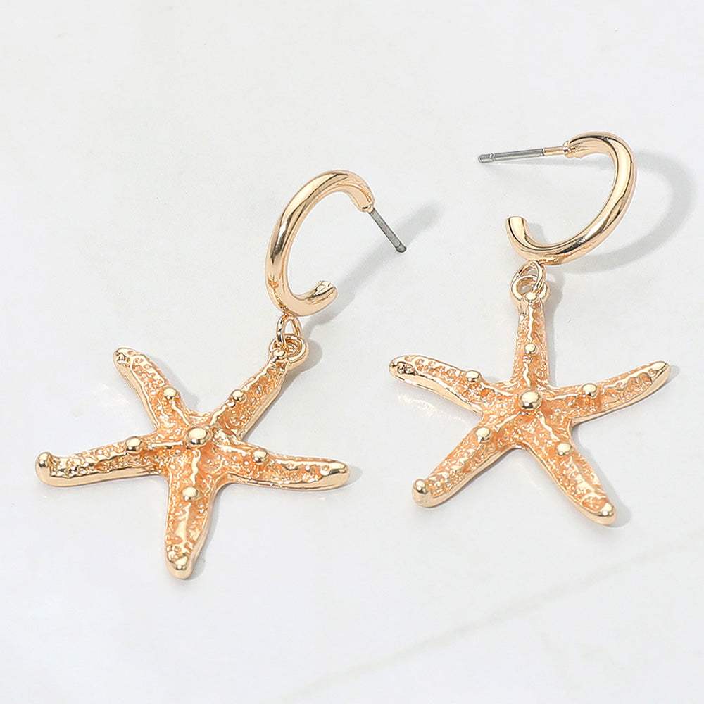 Gold Dipped Enamel Starfish Dangle Earrings - Madeline Love - Flyclothing LLC