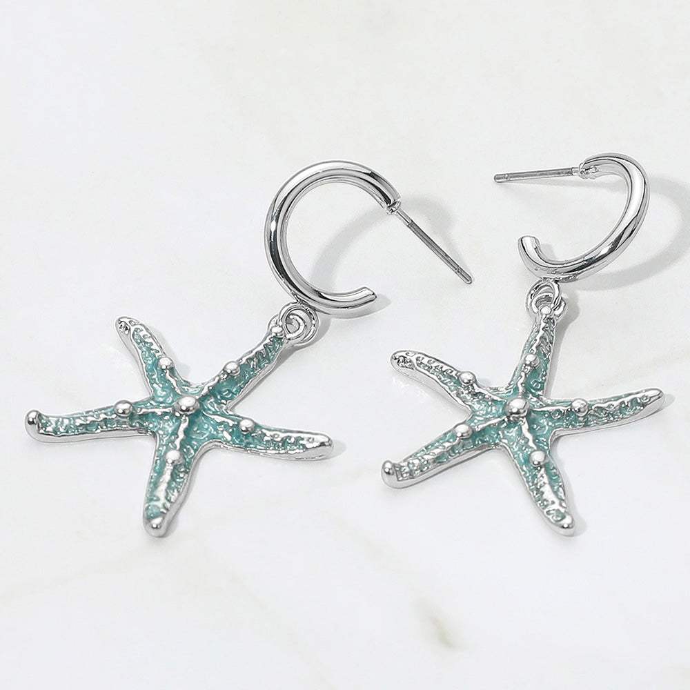 Silver Dipped Enamel Starfish Dangle Earrings - Madeline Love - Flyclothing LLC