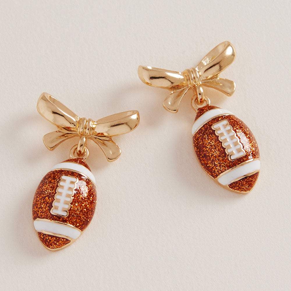 Bow Accent Football Dangle Earrings - Madeline Love - Flyclothing LLC