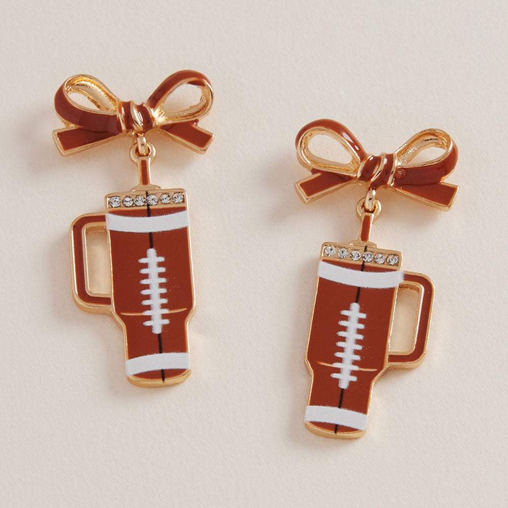Bow Football Themed Tumbler Dangle Earrings - Madeline Love - Flyclothing LLC