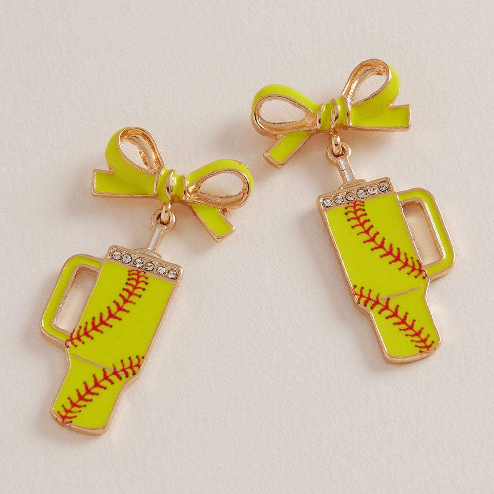 Bow Softball Themed Tumbler Dangle Earrings - Madeline Love - Flyclothing LLC