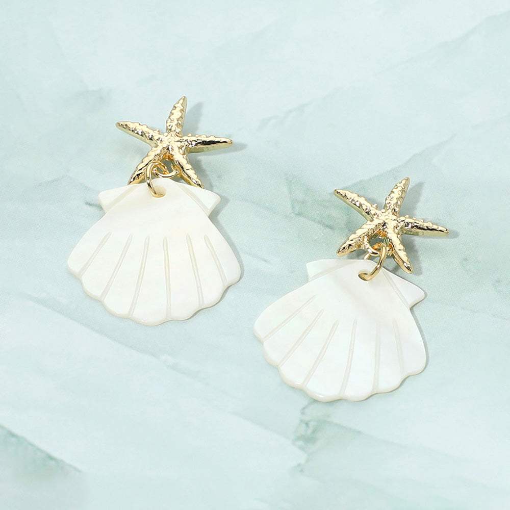 Starfish Accent Mother of Pearl Shell Drop Dangle Earrings - Madeline Love - Flyclothing LLC
