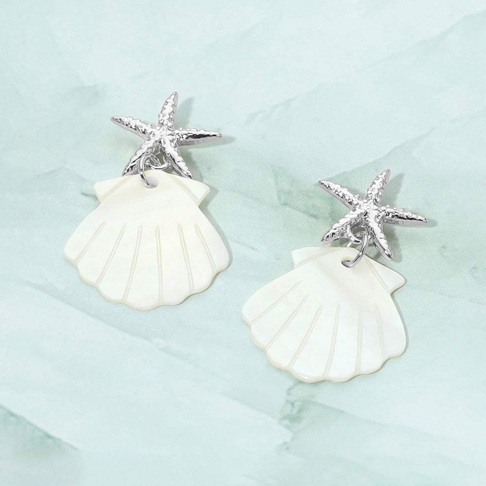 Starfish Accent Mother of Pearl Shell Drop Dangle Earrings - Madeline Love - Flyclothing LLC