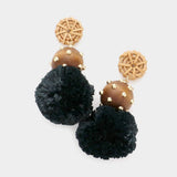 Wood Raffia Ball Dangle Earrings - Madeline Love - Flyclothing LLC
