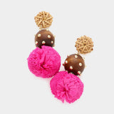 Wood Raffia Ball Dangle Earrings - Madeline Love - Flyclothing LLC