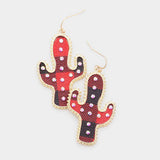 Buffalo Check Plaid Pattern Rhinestone Cactus Earrings - Madeline Love - Flyclothing LLC