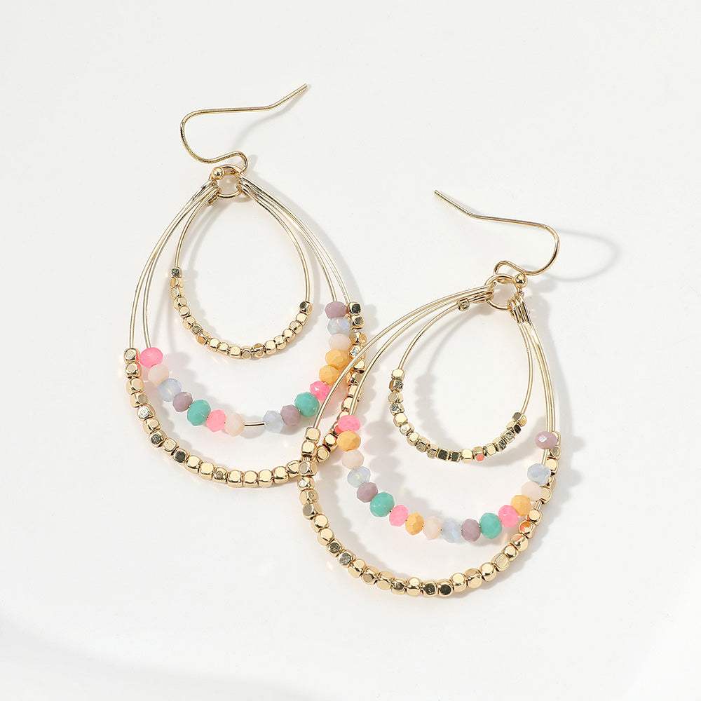 Metal Ball Faceted Beaded Triple Wire Teardrop Layered Dangle Earrings - Madeline Love - Flyclothing LLC