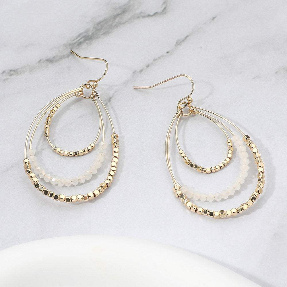 Metal Ball Faceted Beaded Triple Wire Teardrop Layered Dangle Earrings - Madeline Love - Flyclothing LLC