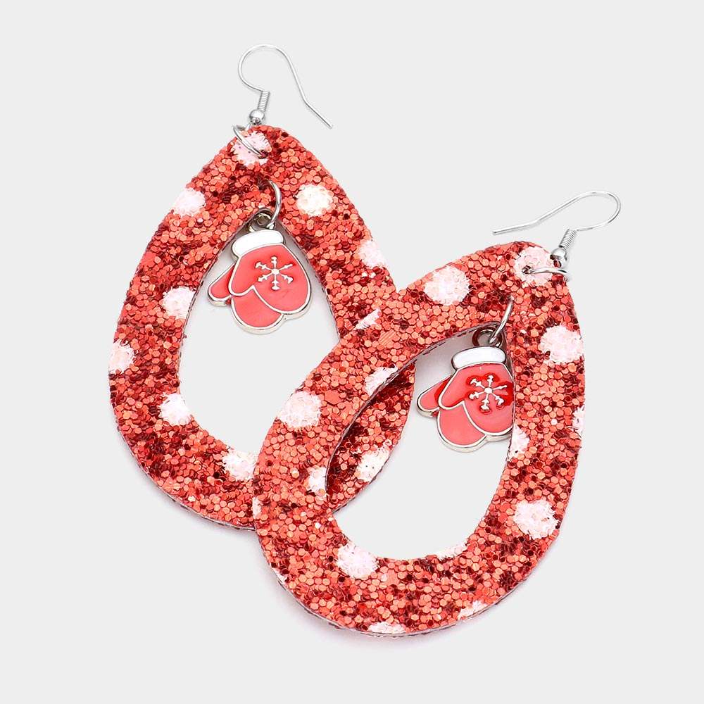 Glitter Open Teardrop Snowflake Gloves Dangle Earrings - Madeline Love - Flyclothing LLC