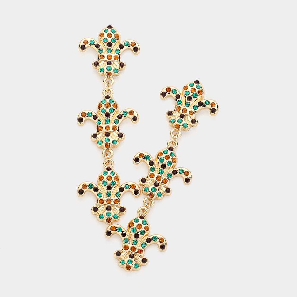 Stone Paved Fleur de Lis Link Dropdown Earrings - Madeline Love - Flyclothing LLC