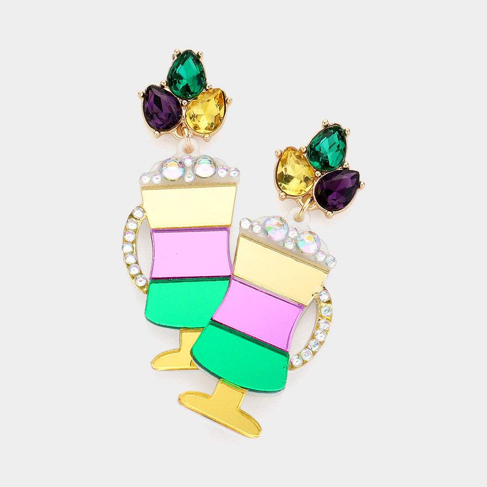 Mardi Gras Resin Pint Glass Dangle Earrings - Madeline Love - Flyclothing LLC