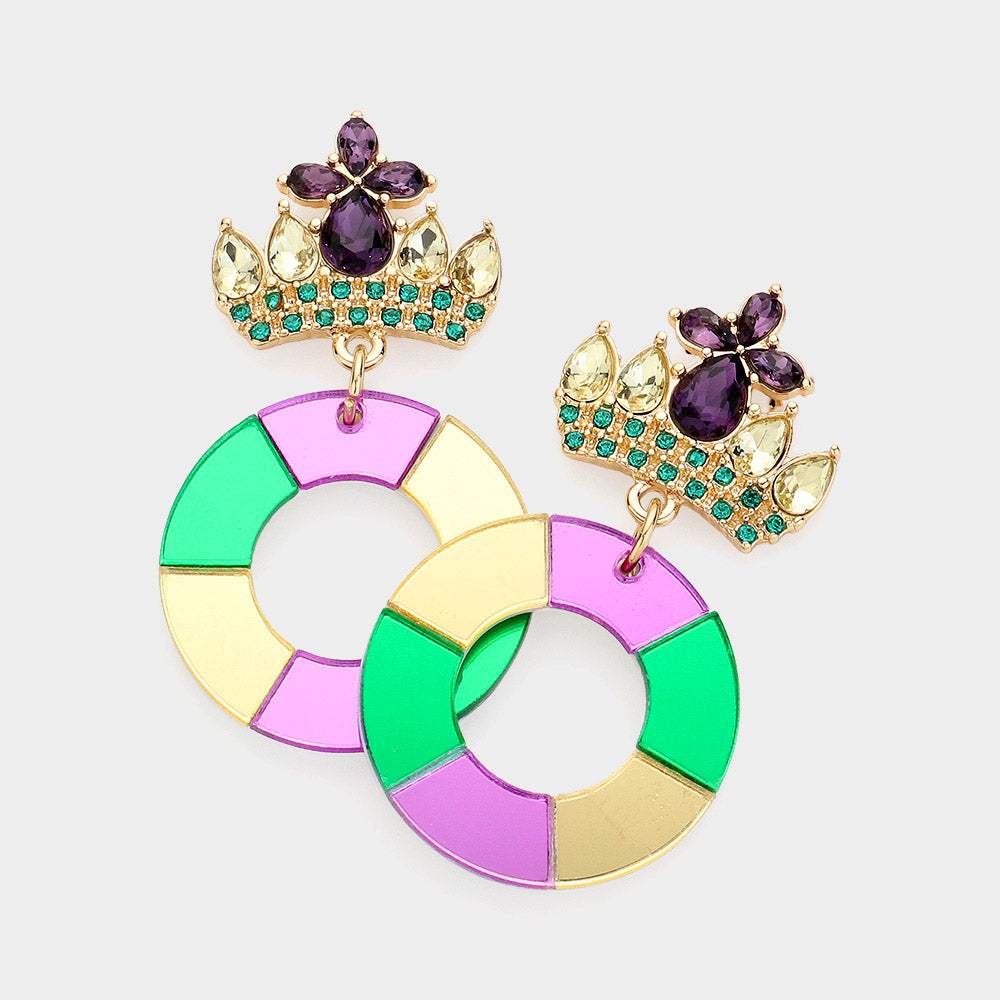 Mardi Gras Resin Open Circle Dangle Earrings - Madeline Love - Flyclothing LLC