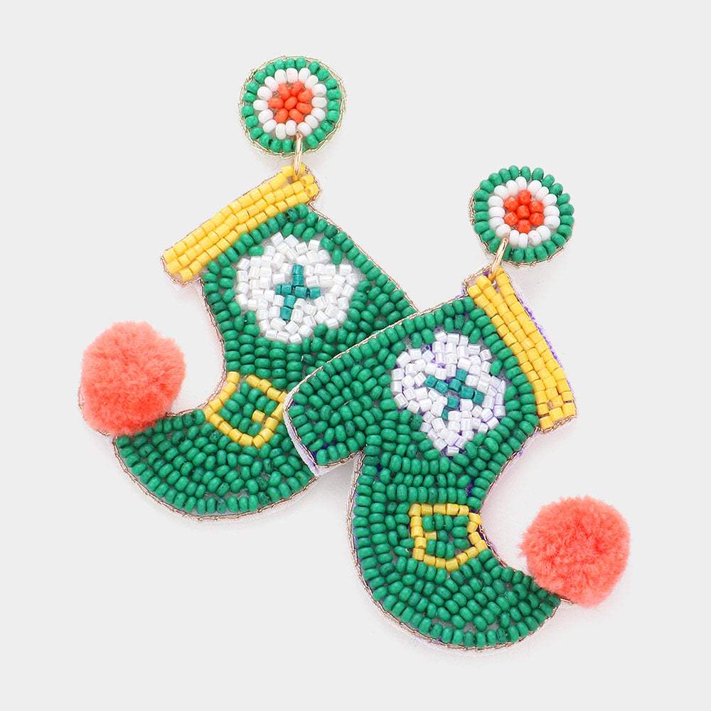 St. Patrick's Day Felt Back Leprechaun Shoes Dangle Earrings - Madeline Love - Flyclothing LLC