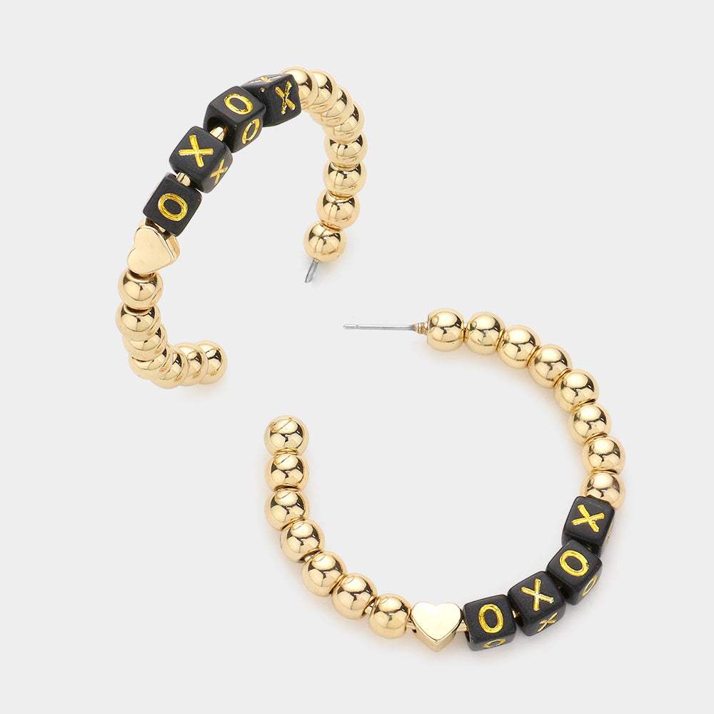 XOXO Metal Ball Half Hoop Message Earrings - Madeline Love - Flyclothing LLC