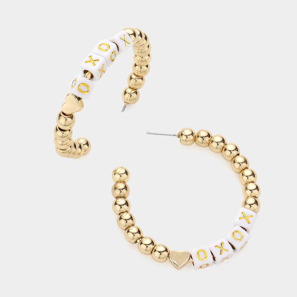 XOXO Metal Ball Half Hoop Message Earrings - Madeline Love - Flyclothing LLC