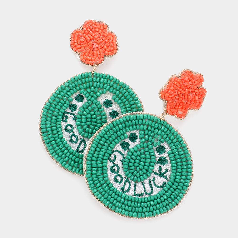Good Luck Message St. Patrick's Day Felt Back Clover Horseshoe Link Dangle Earrings - Madeline Love - Flyclothing LLC