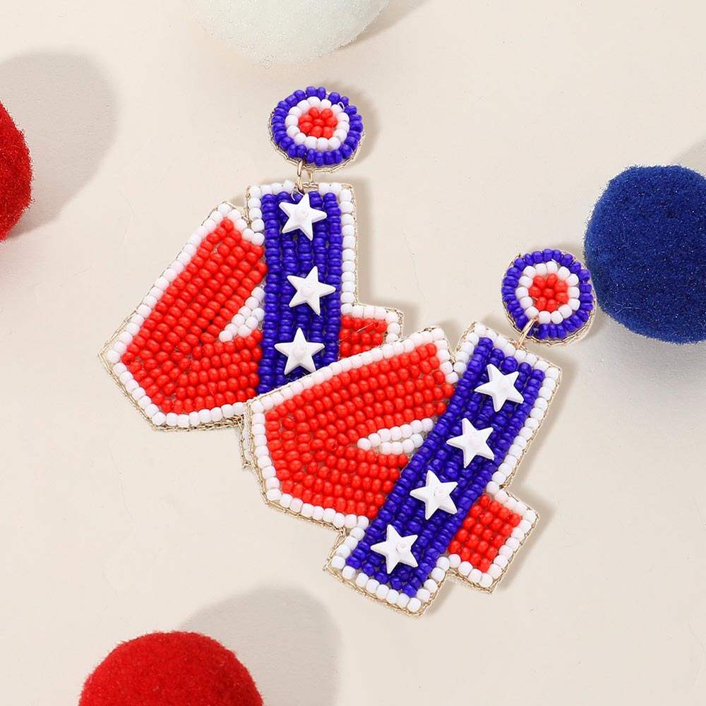 4 Message Felt Back American USA Flag Star Seed Beaded Dangle Earrings - Madeline Love - Flyclothing LLC