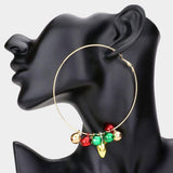 Christmas Bell Bulb Charm Metal Hoop Earrings - Madeline Love - Flyclothing LLC