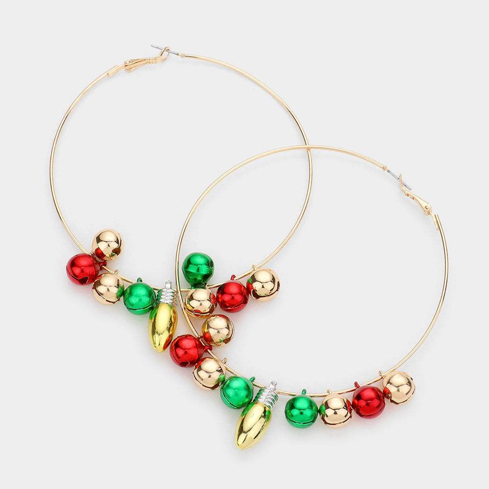 Christmas Bell Bulb Charm Metal Hoop Earrings - Madeline Love - Flyclothing LLC