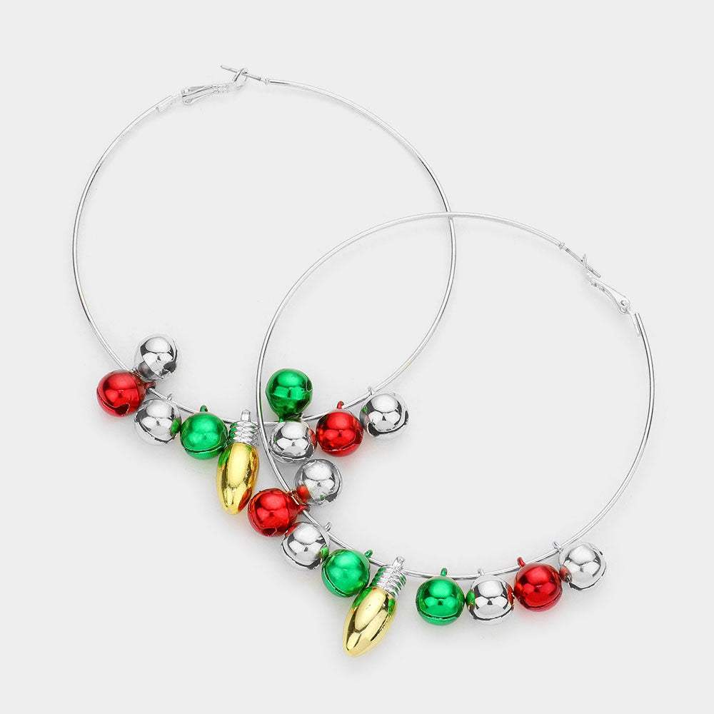 Christmas Bell Bulb Charm Metal Hoop Earrings - Madeline Love - Flyclothing LLC
