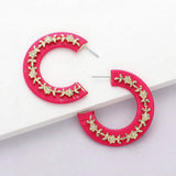 Thread Wrapped Rhinestone Flower Embellished Hoop Earrings - Madeline Love - Flyclothing LLC
