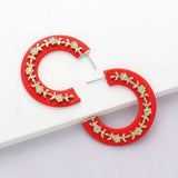 Thread Wrapped Rhinestone Flower Embellished Hoop Earrings - Madeline Love - Flyclothing LLC