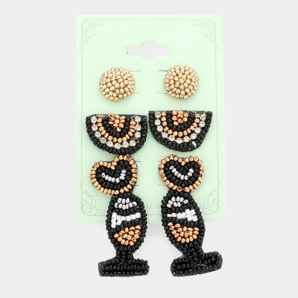 3Pairs - Felt Back Seed Beaded Champagne Stud Earrings - Madeline Love - Flyclothing LLC