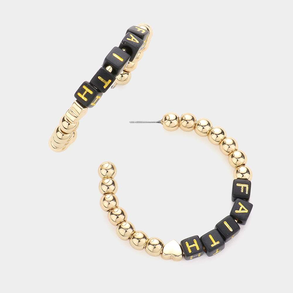 FAITH Metal Ball Half Hoop Message Earrings - Madeline Love - Flyclothing LLC