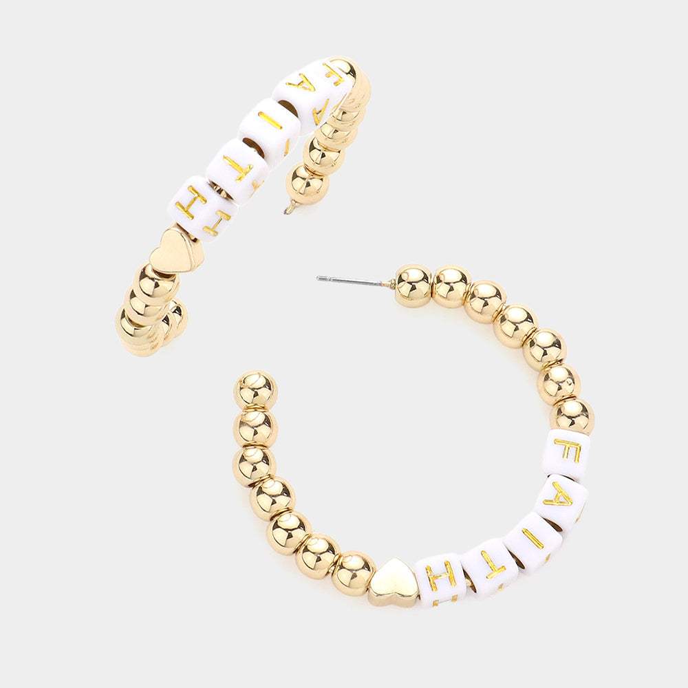 FAITH Metal Ball Half Hoop Message Earrings - Madeline Love - Flyclothing LLC