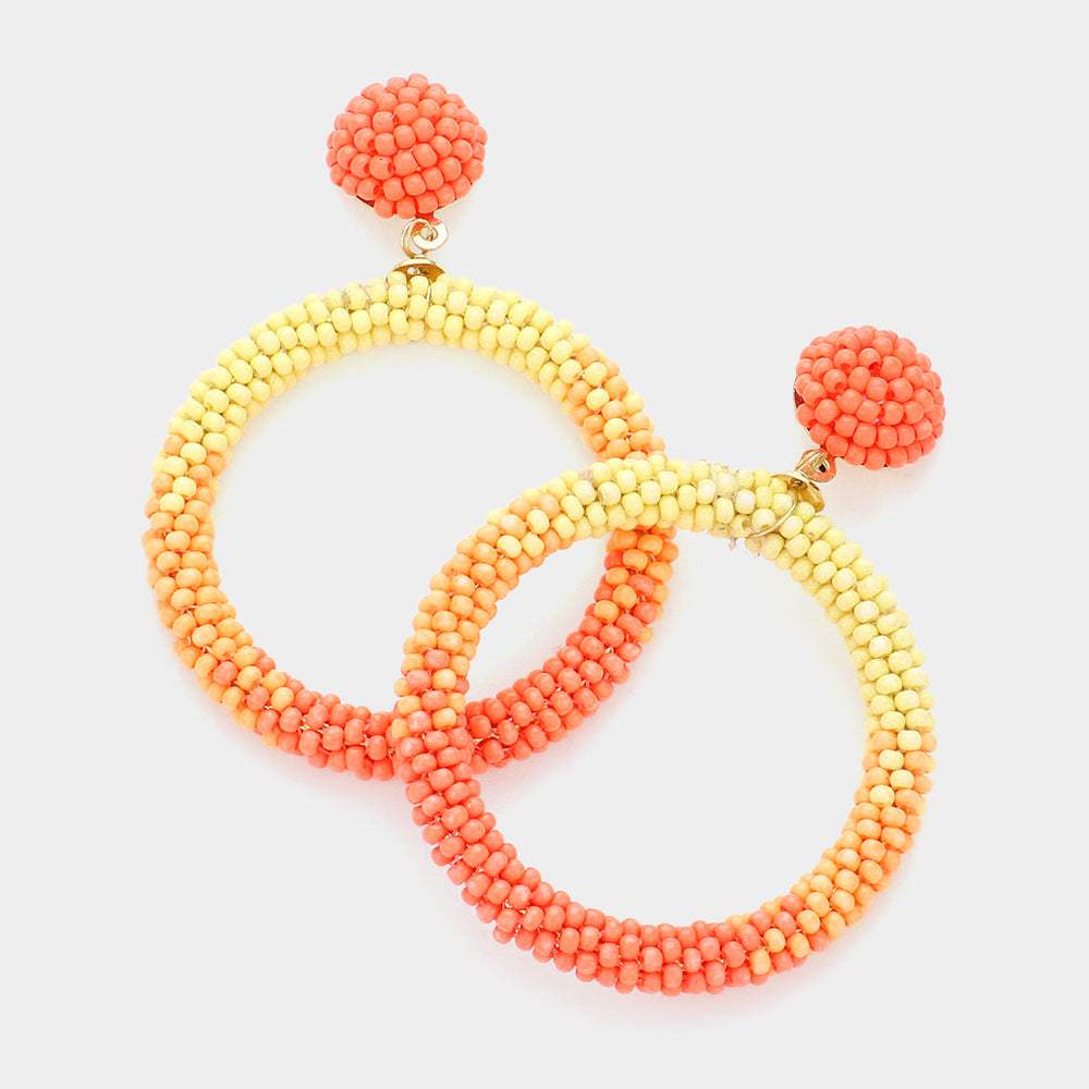 Ombre Seed Beaded Open Circle Dangle Earrings - Madeline Love - Flyclothing LLC