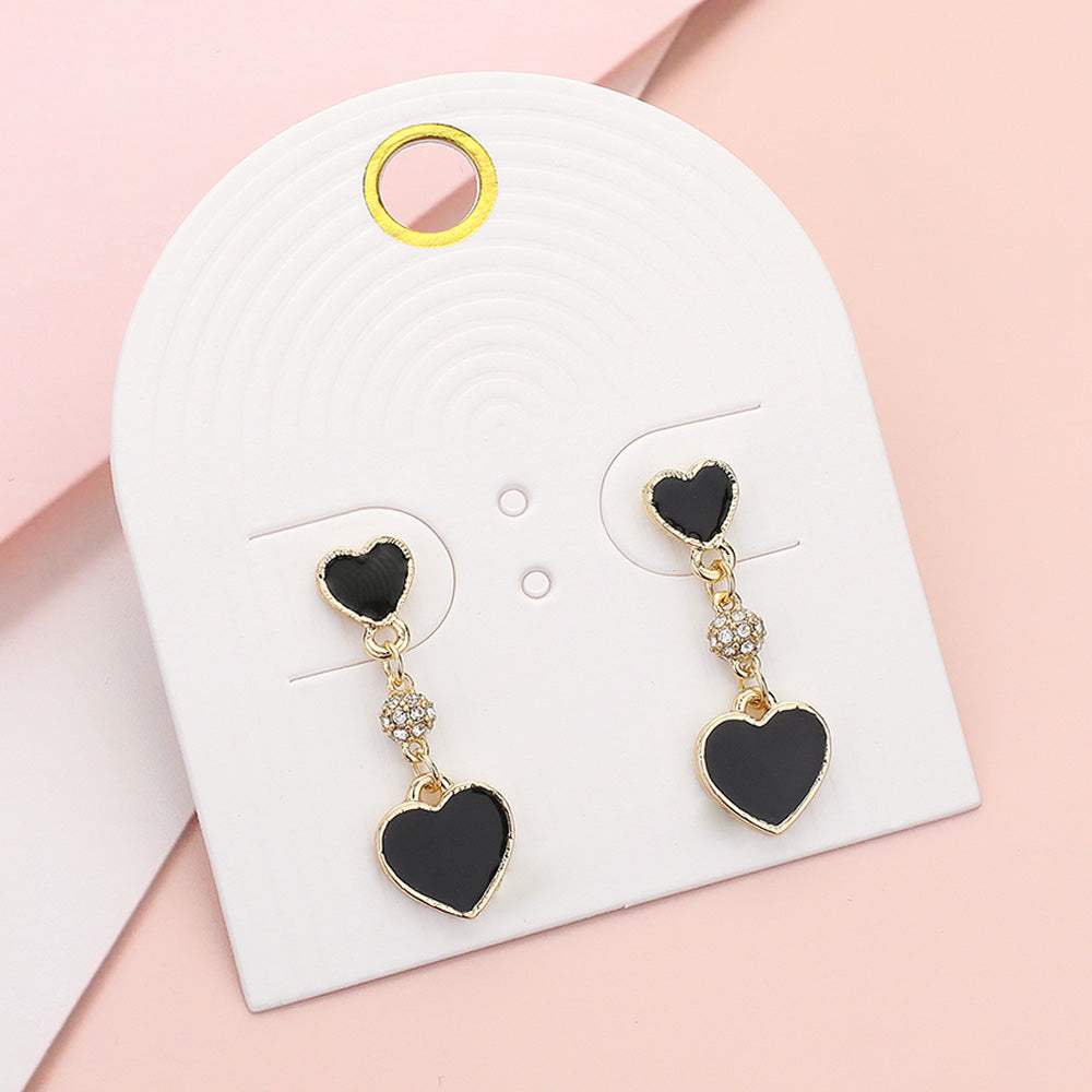 Enamel Heart Mini Shamballa Ball Link Dropdown Dangle Earrings - Madeline Love - Flyclothing LLC