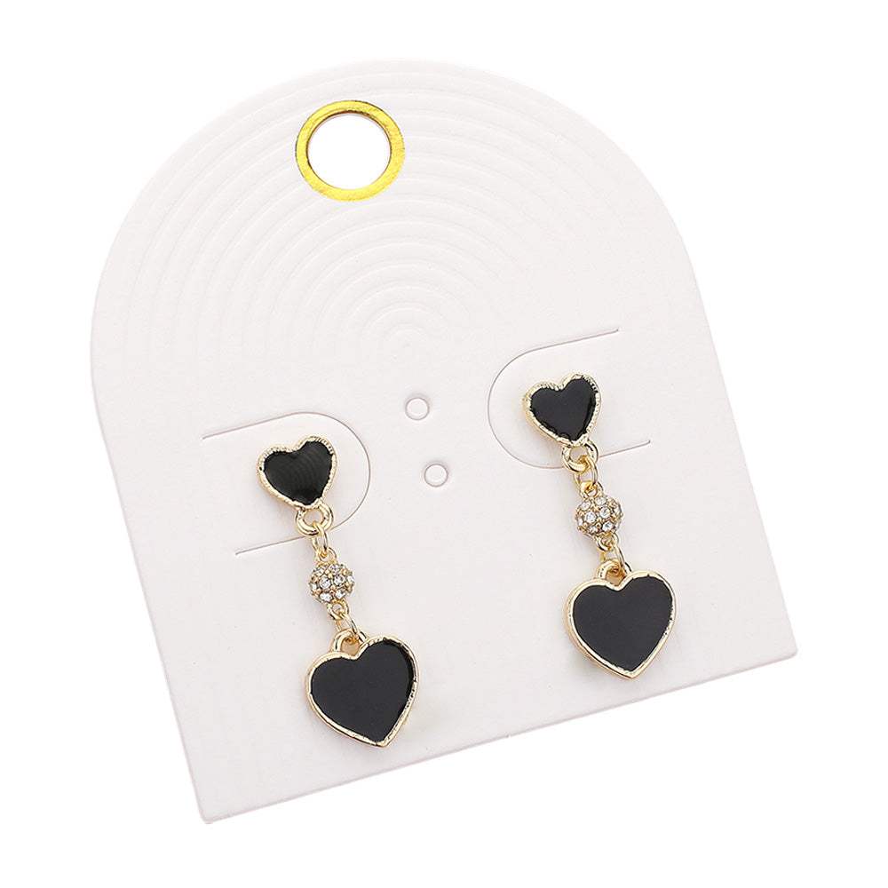 Enamel Heart Mini Shamballa Ball Link Dropdown Dangle Earrings - Madeline Love - Flyclothing LLC