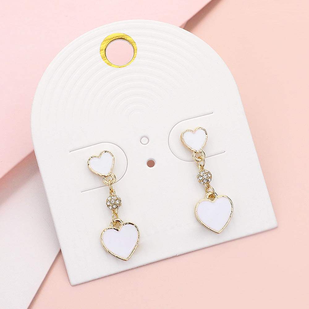 Enamel Heart Mini Shamballa Ball Link Dropdown Dangle Earrings - Madeline Love - Flyclothing LLC