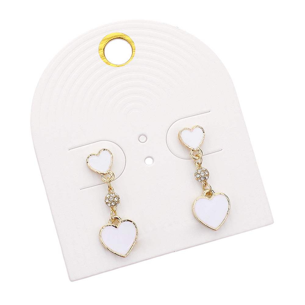 Enamel Heart Mini Shamballa Ball Link Dropdown Dangle Earrings - Madeline Love - Flyclothing LLC