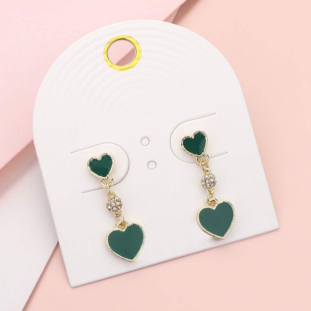 Enamel Heart Mini Shamballa Ball Link Dropdown Dangle Earrings - Madeline Love - Flyclothing LLC
