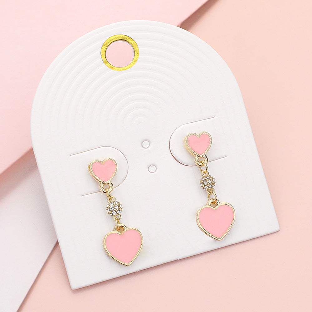 Enamel Heart Mini Shamballa Ball Link Dropdown Dangle Earrings - Madeline Love - Flyclothing LLC