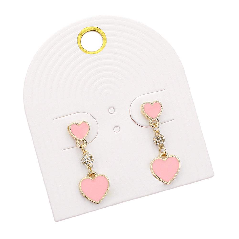 Enamel Heart Mini Shamballa Ball Link Dropdown Dangle Earrings - Madeline Love - Flyclothing LLC