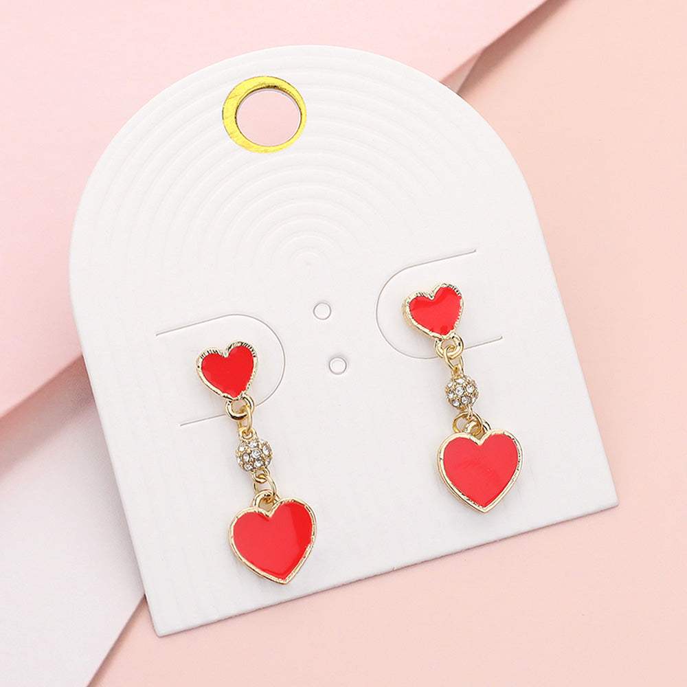 Enamel Heart Mini Shamballa Ball Link Dropdown Dangle Earrings - Madeline Love - Flyclothing LLC