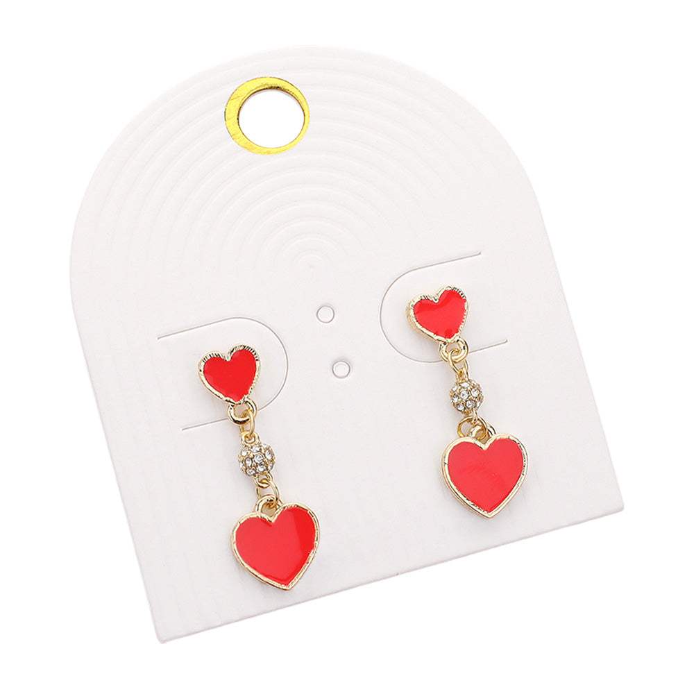 Enamel Heart Mini Shamballa Ball Link Dropdown Dangle Earrings - Madeline Love - Flyclothing LLC