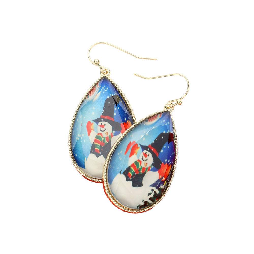 Snowman Printed Teardrop Dangle Earrings - Madeline Love - Flyclothing LLC