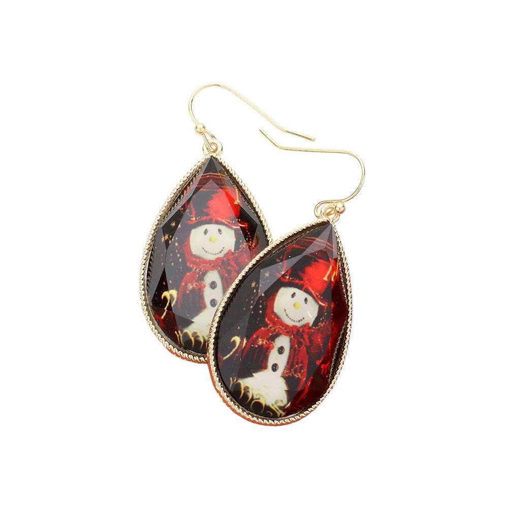 Snowman Printed Teardrop Dangle Earrings - Madeline Love - Flyclothing LLC