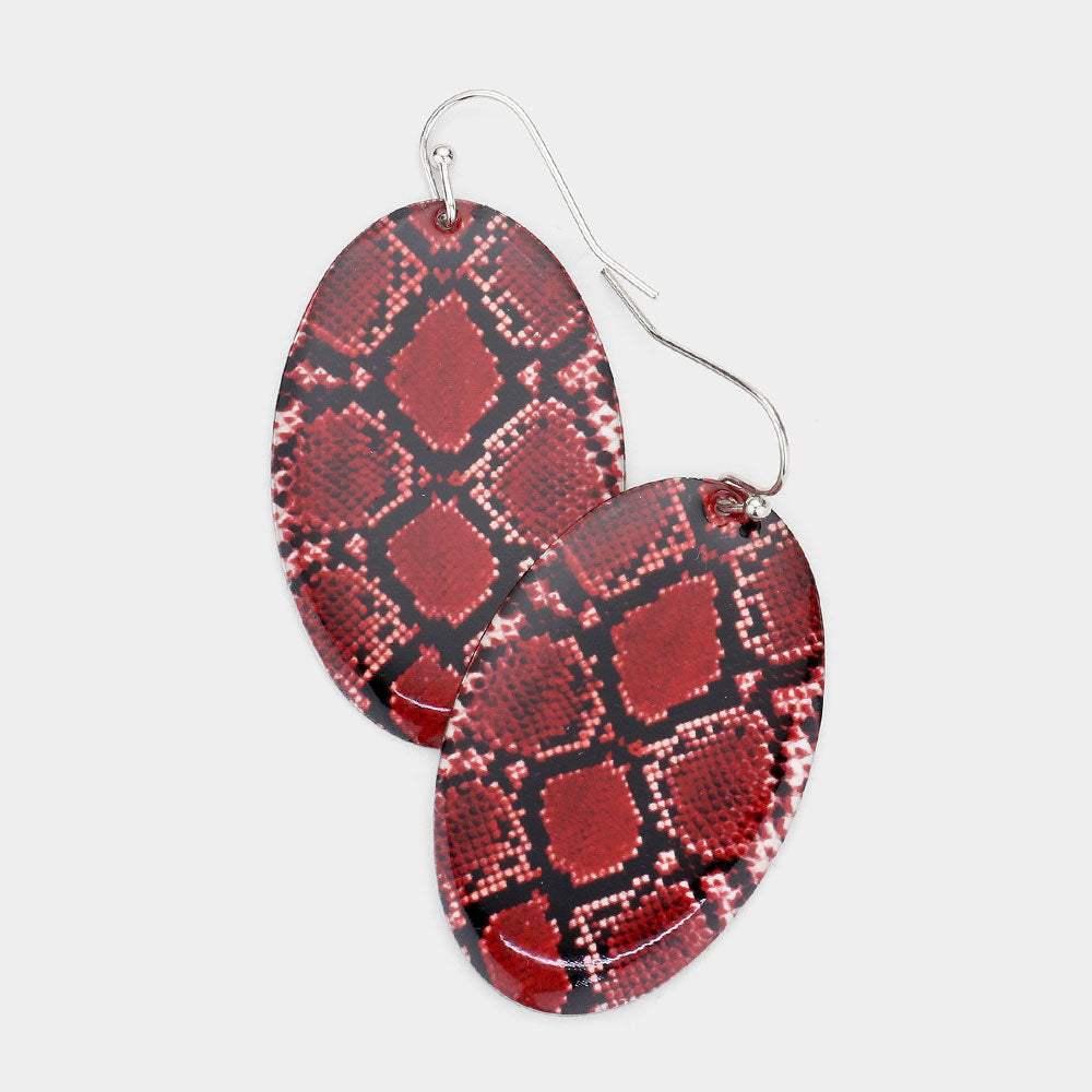 Snake Skin Patterned Metal Oval Dangle Earrings - Madeline Love - Flyclothing LLC
