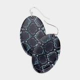 Snake Skin Patterned Metal Oval Dangle Earrings - Madeline Love - Flyclothing LLC