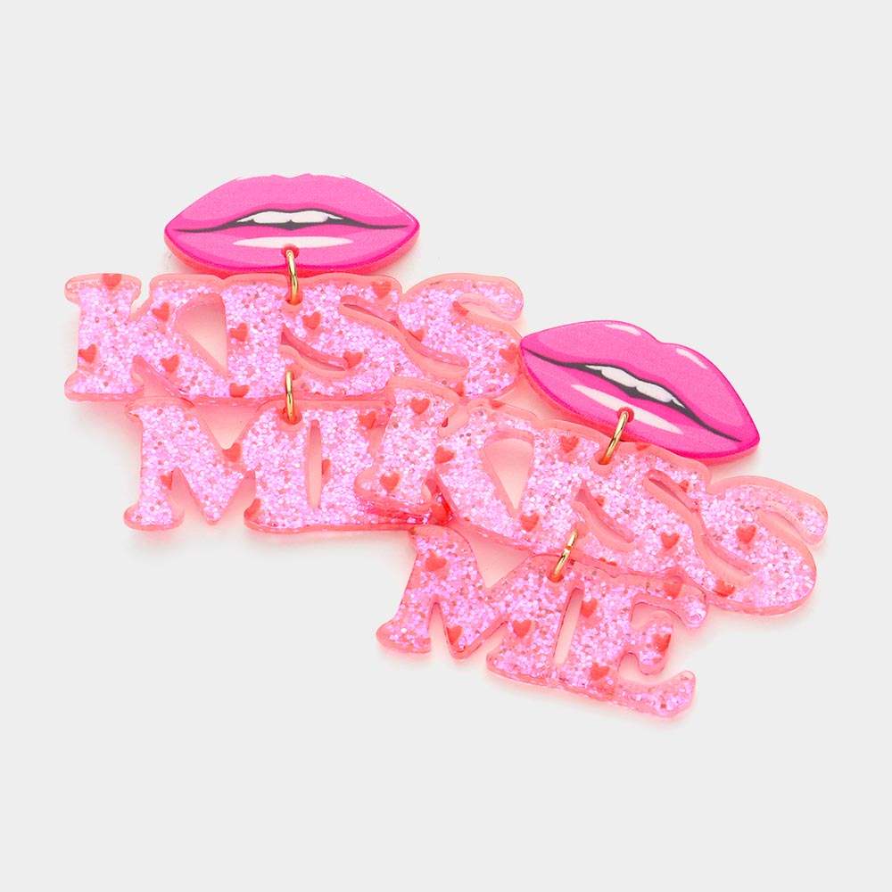 Resin Lips Glittered KISS ME Message Link Dangle Earrings - Madeline Love - Flyclothing LLC