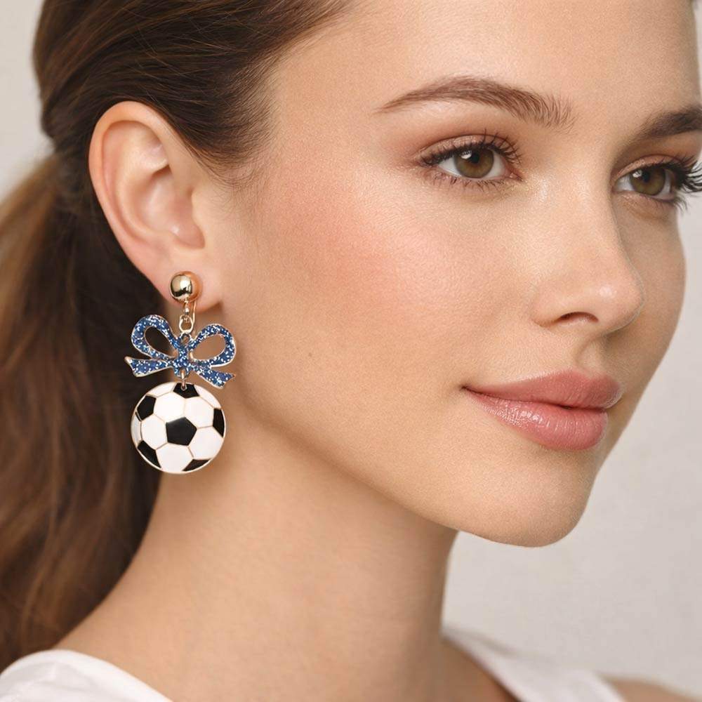 Bow Soccer Ball Drop Dangle Earrings - Madeline Love - Flyclothing LLC