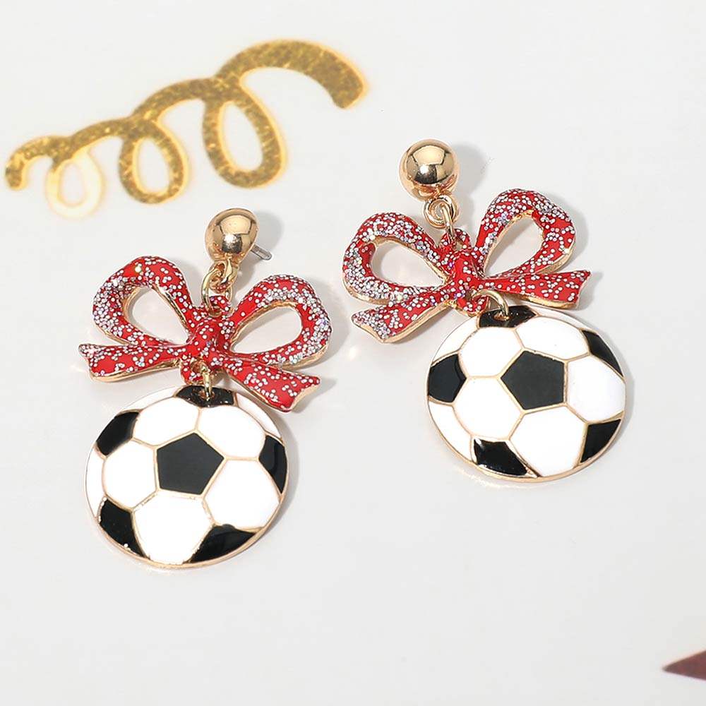 Bow Soccer Ball Drop Dangle Earrings - Madeline Love - Flyclothing LLC