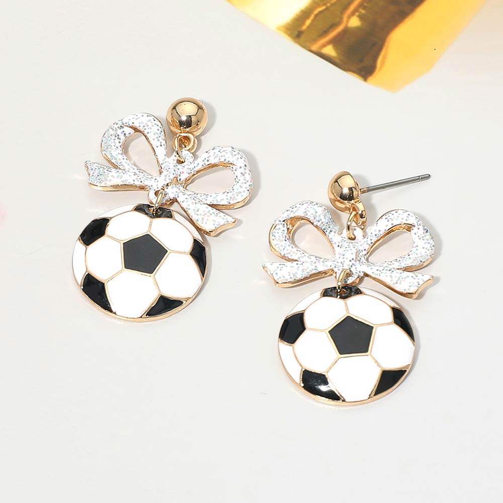 Bow Soccer Ball Drop Dangle Earrings - Madeline Love - Flyclothing LLC