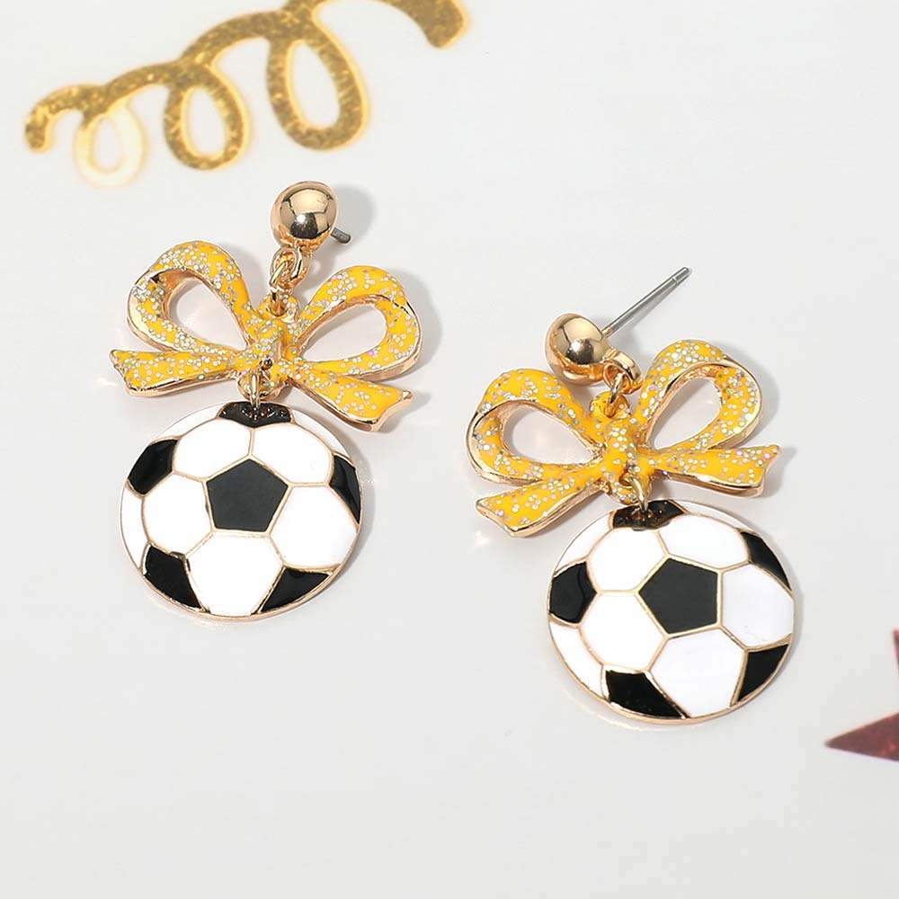 Bow Soccer Ball Drop Dangle Earrings - Madeline Love - Flyclothing LLC